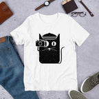 Cat and Camera Half Sleeve T-Shirt — White