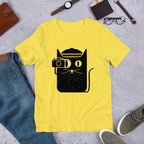 Cat and Camera Half Sleeve T-Shirt — Yellow