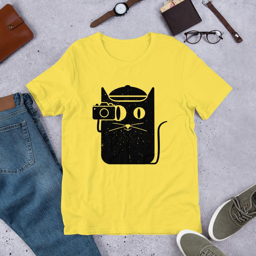 Cat and Camera Half Sleeve T-Shirt — Yellow