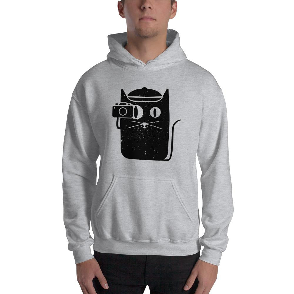 Cat and Camera Unisex Hooded Sweatshirt — detail view 2