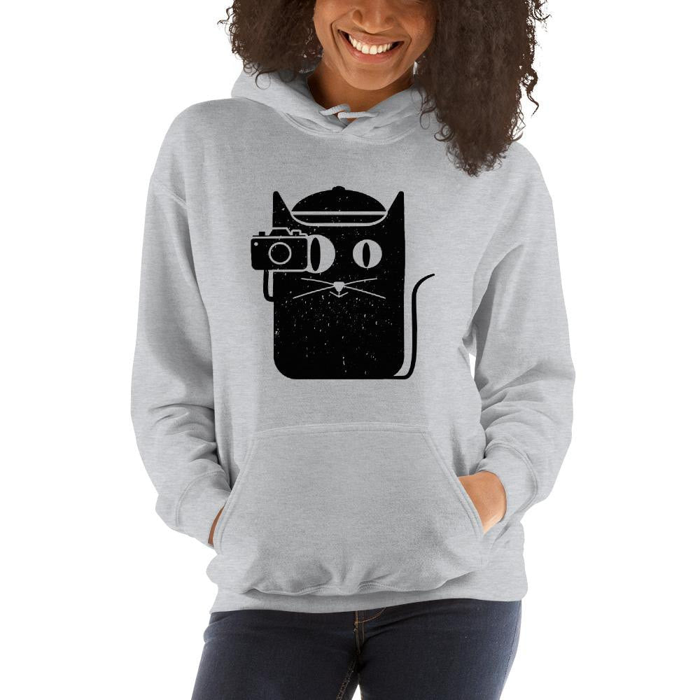 Cat and Camera Unisex Hooded Sweatshirt — detail view 3
