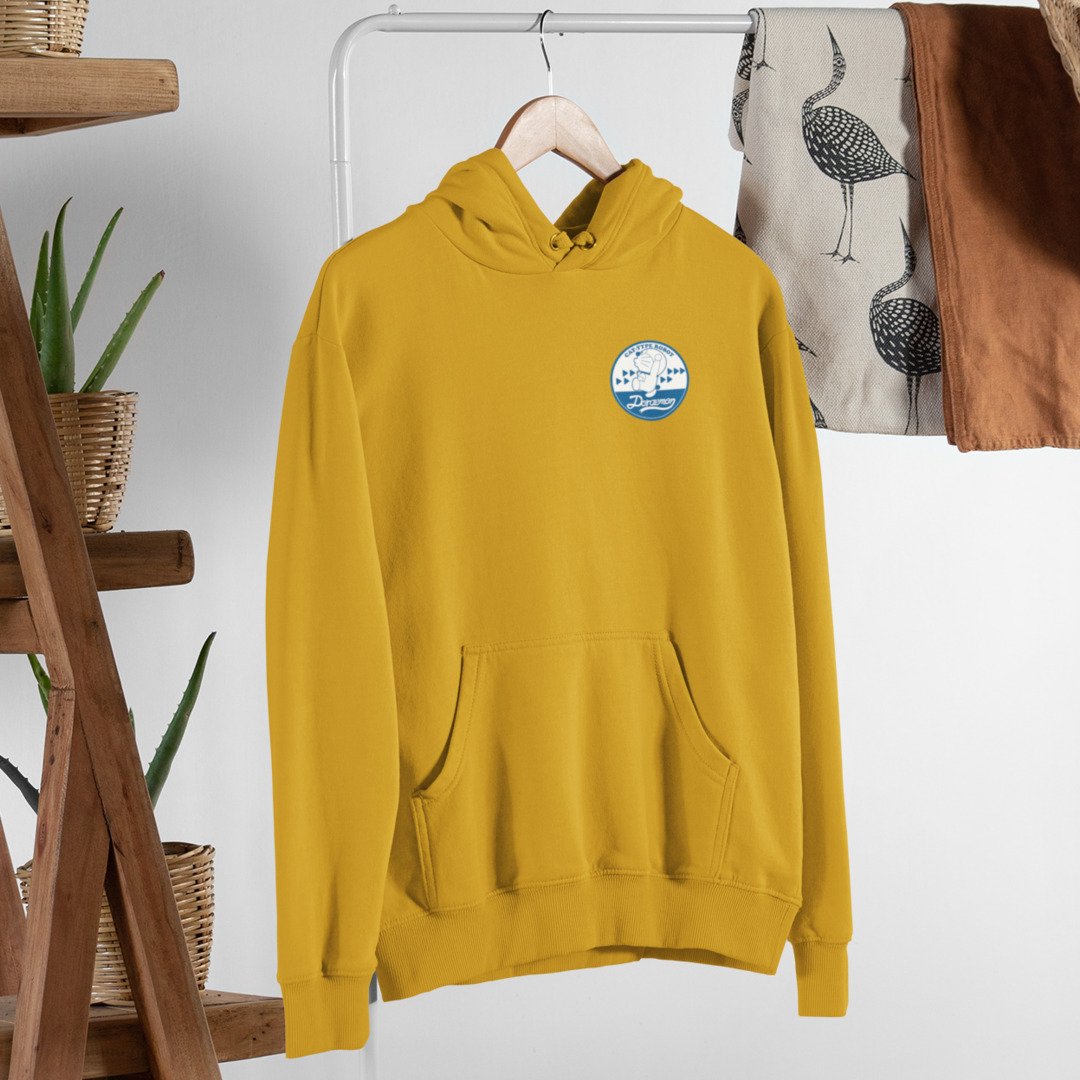 Cat Type Robot Retro Unisex Hooded Sweatshirt — Mustard