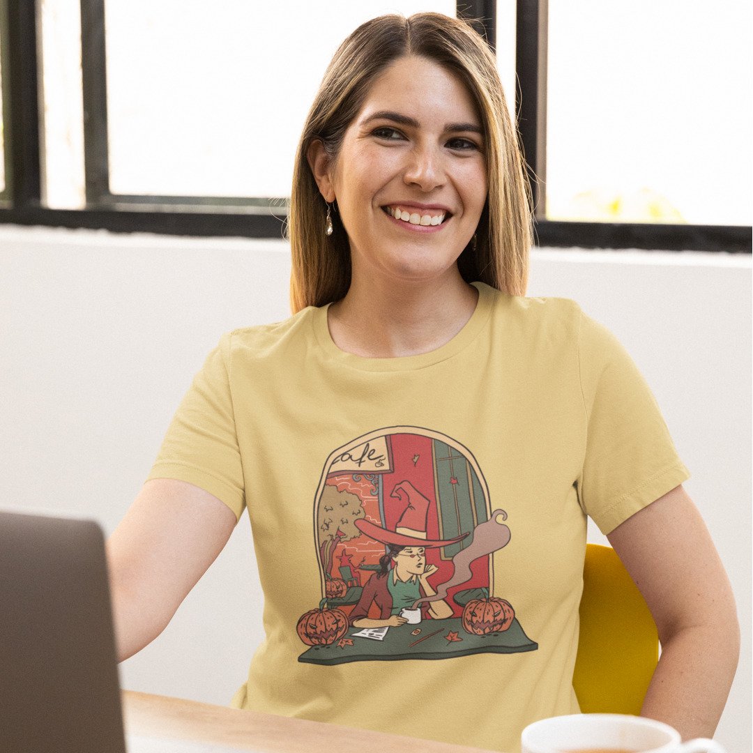 Cotton t-shirt with Cool Coffee Witch print