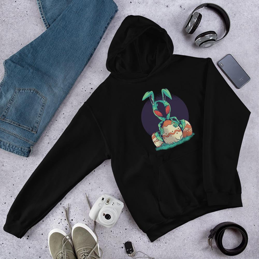 Easter Alien Unisex Hooded Sweatshirt — Black