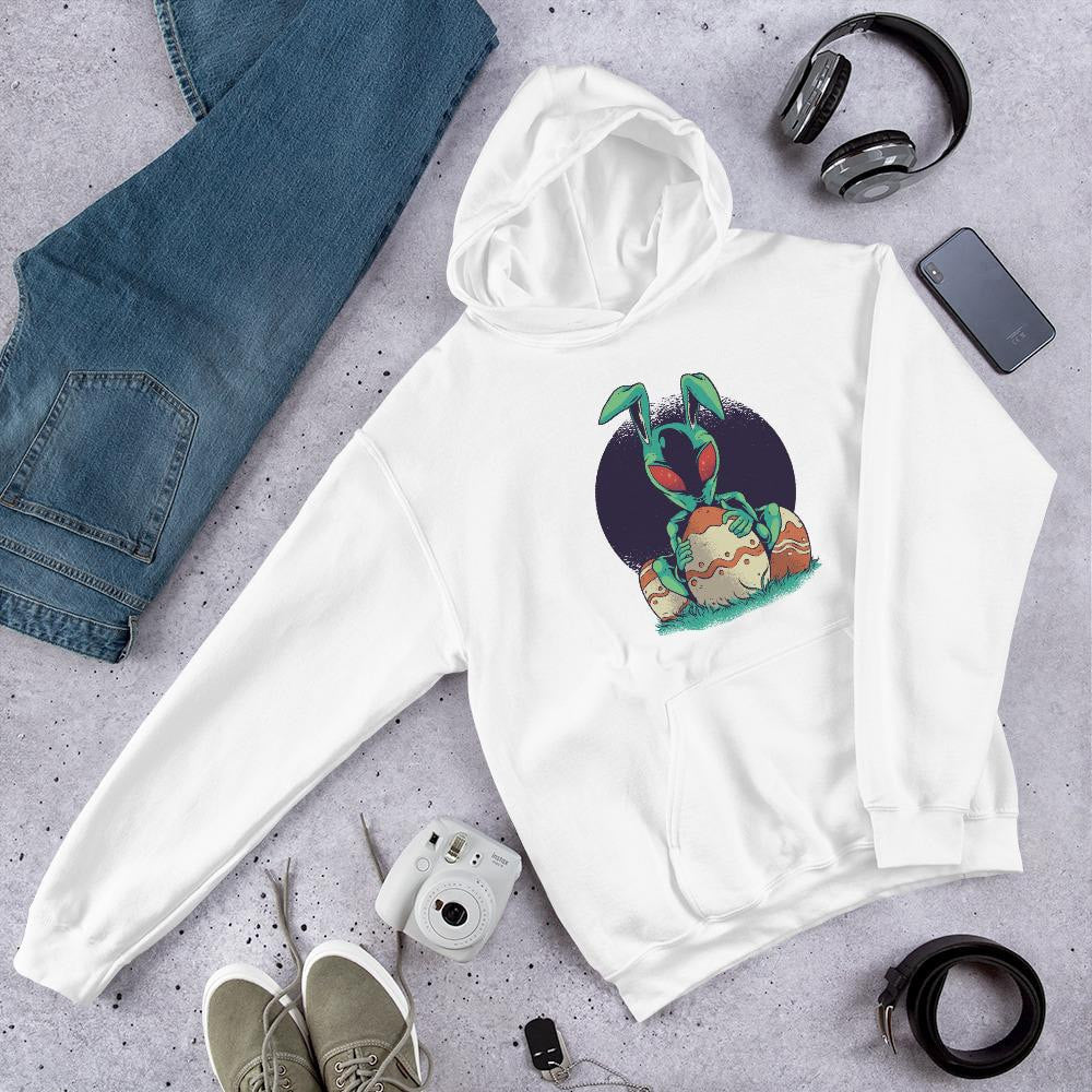 Easter Alien hoodie front graphic – Fourth Dimension Club