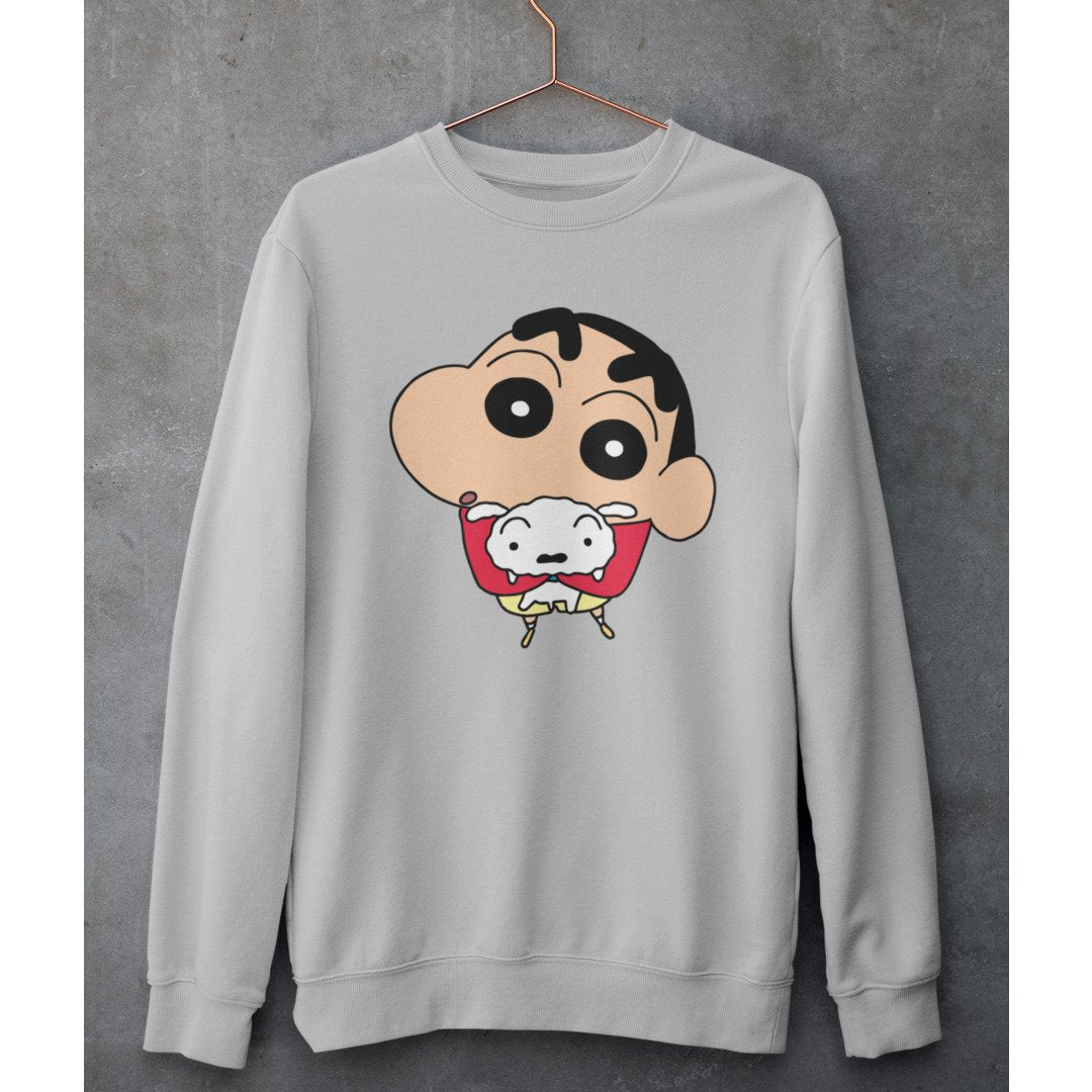 Shinchan With Shiro Unisex Sweatshirt — Grey
