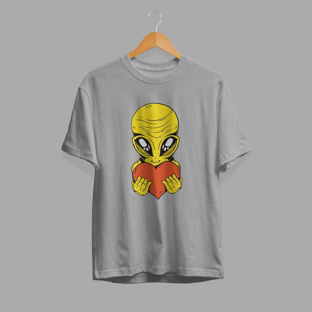 Alien With Heart Half-Sleeve T-Shirt — Grey