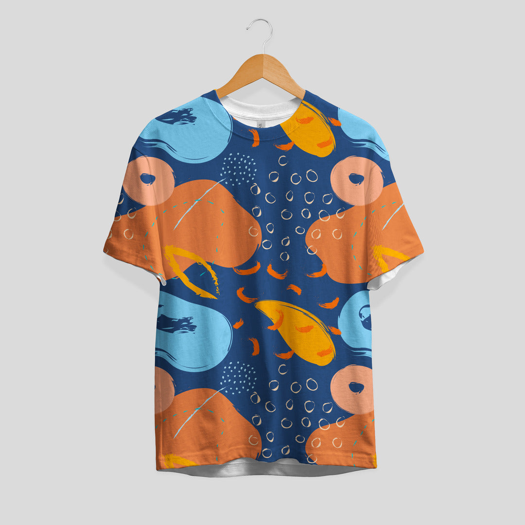 Orange polyester t-shirt with Artistic Dimension Pattern print