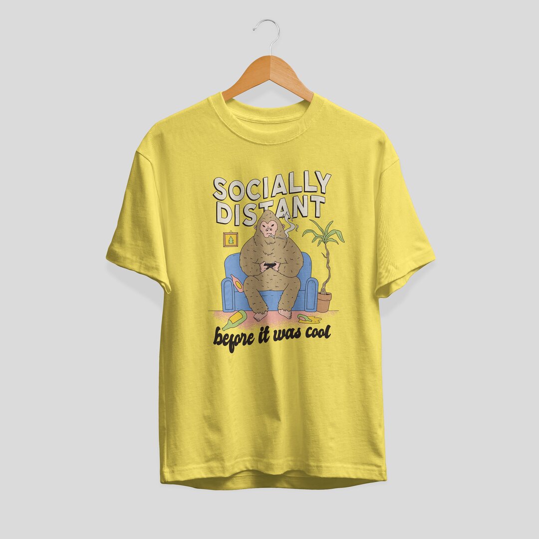 Social Distant Bigfoot Half Sleeve T-Shirt — Yellow