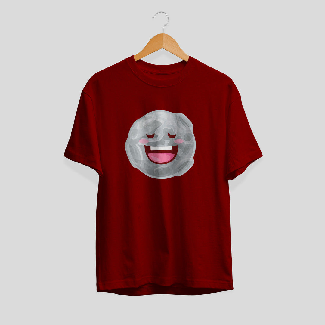 Moon Cartoon Half-Sleeve T-Shirt — Maroon