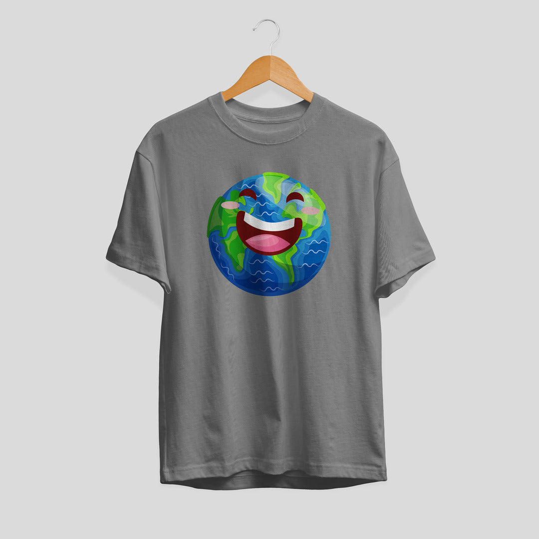 Earth Cartoon Half-Sleeve T-Shirt — Grey