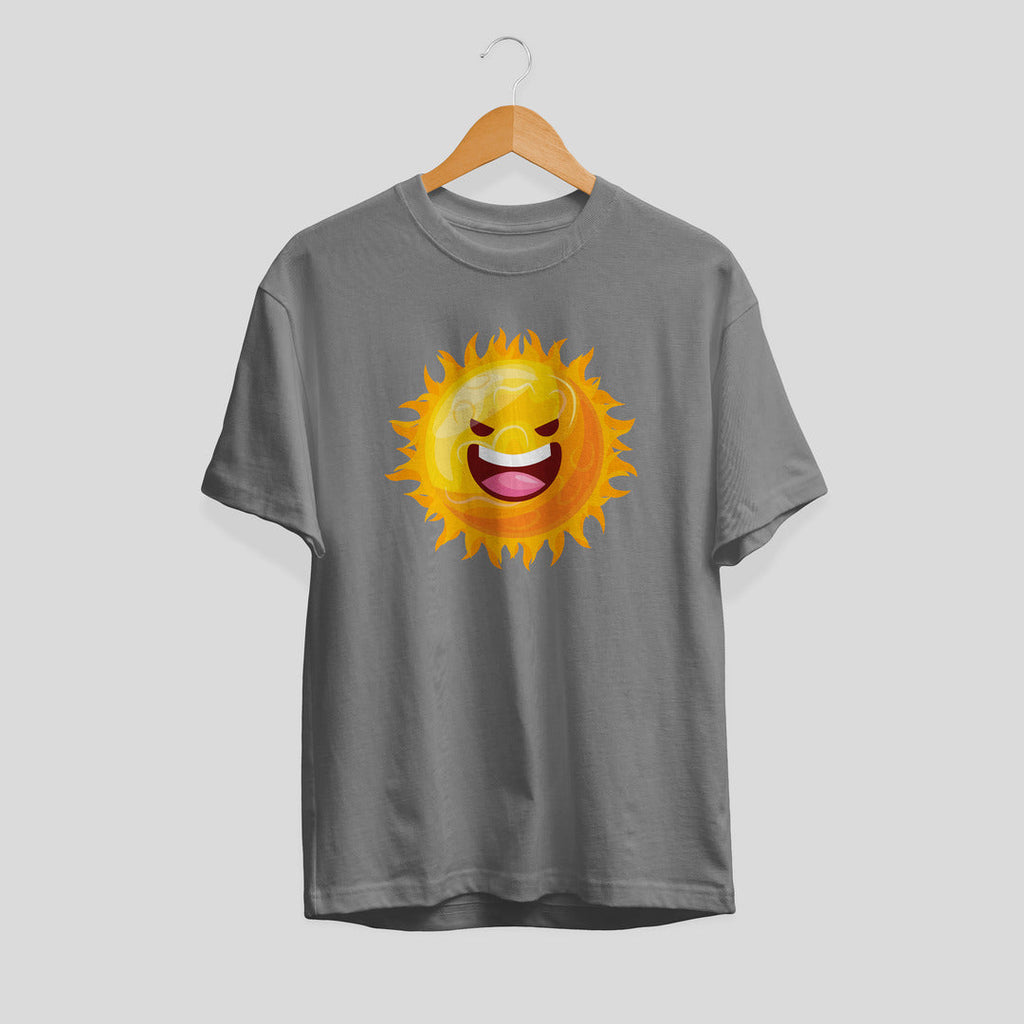 Sun Cartoon Half-Sleeve T-Shirt — Grey