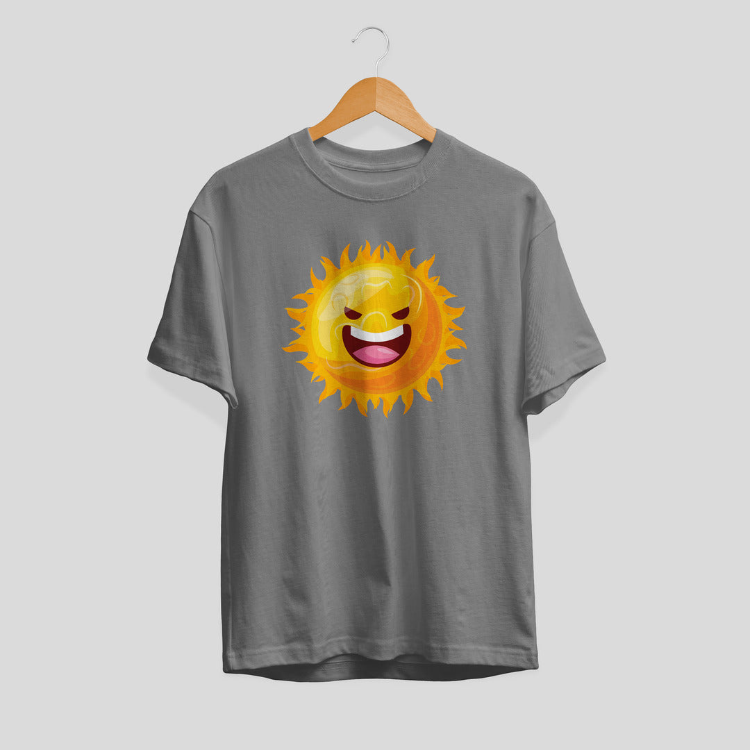 Sun Cartoon Half-Sleeve T-Shirt — Grey