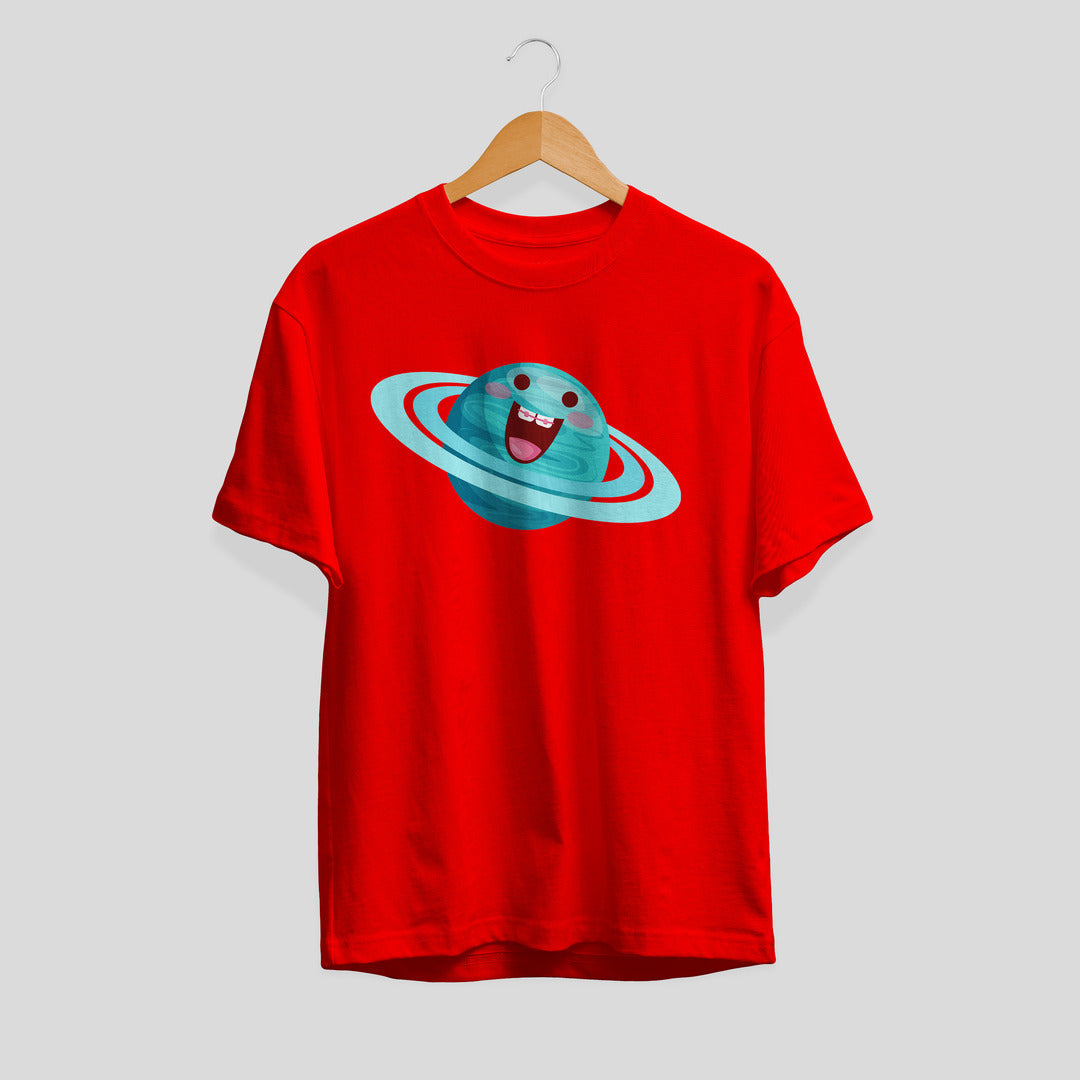 Uranus Cartoon Half-Sleeve T-Shirt — Red