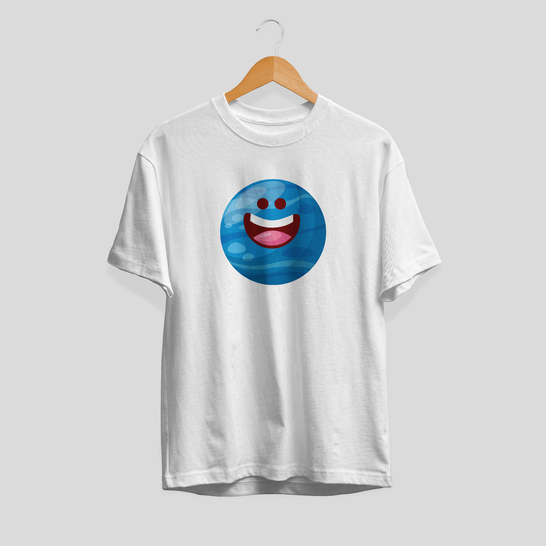 Neptune Cartoon Half-Sleeve T-Shirt — White