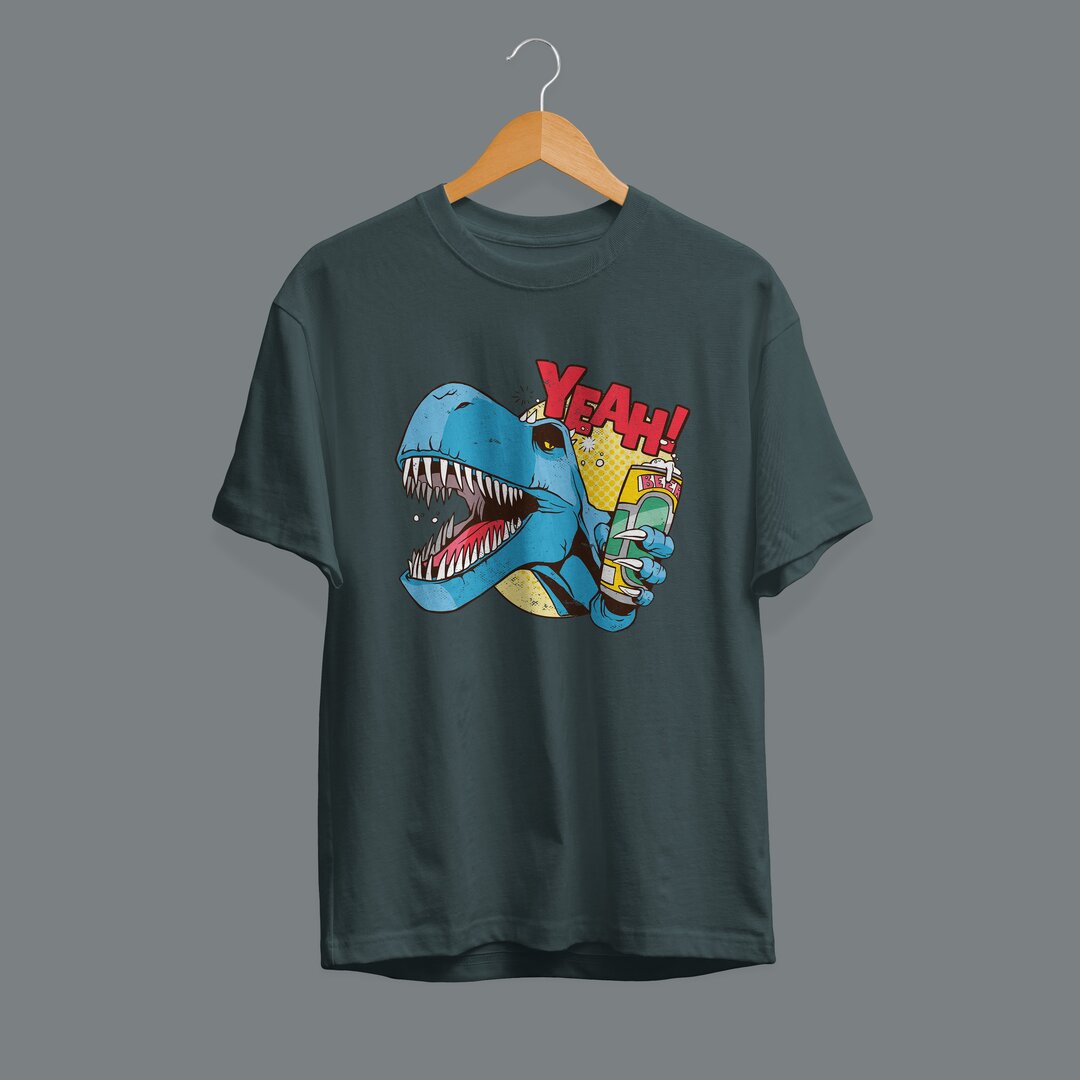 Drunk Dino Half Sleeve T-Shirt — Steel Grey