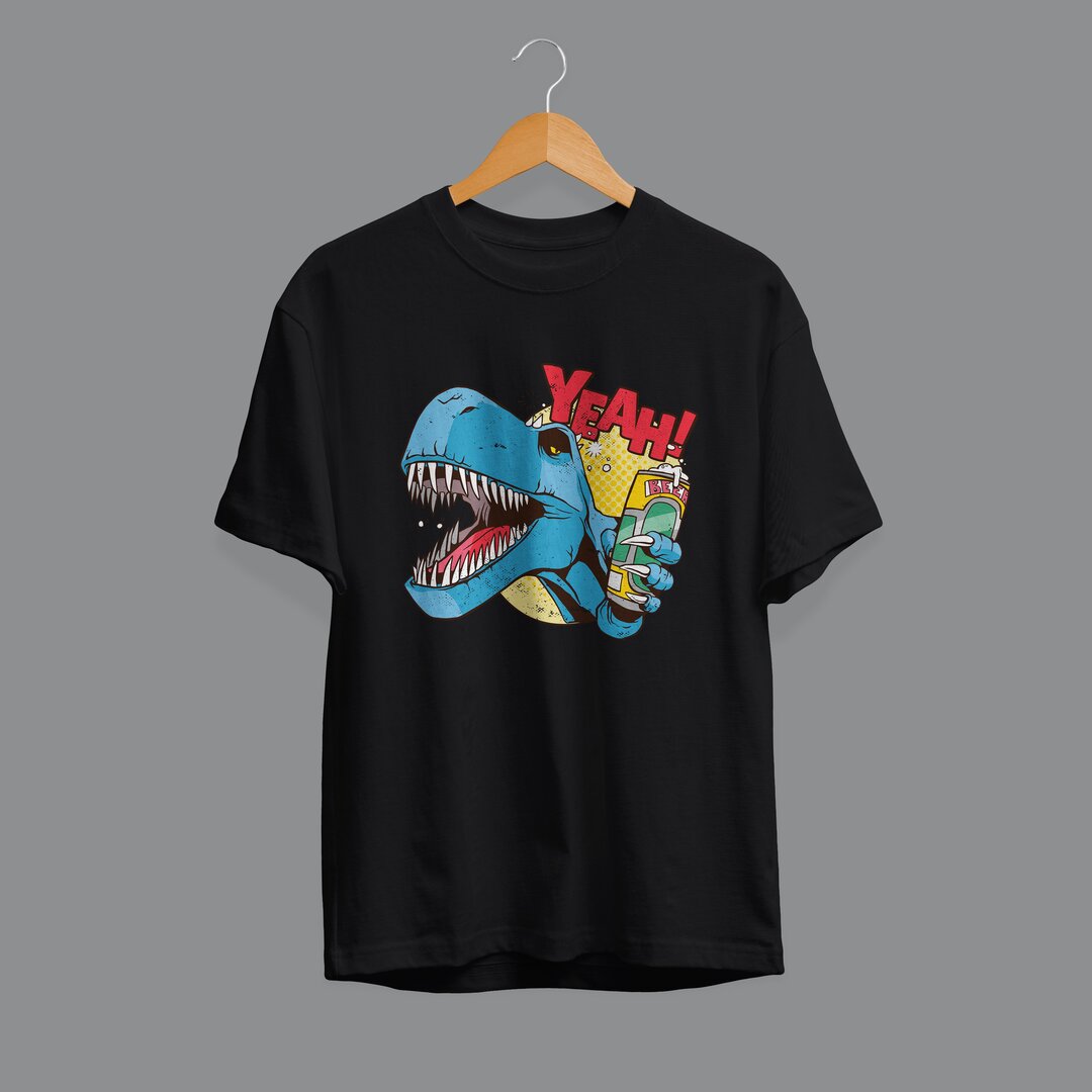 Drunk Dino Half Sleeve T-Shirt — Black