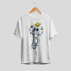 Astronaut Juggler science tee front graphic – Fourth Dimension Club