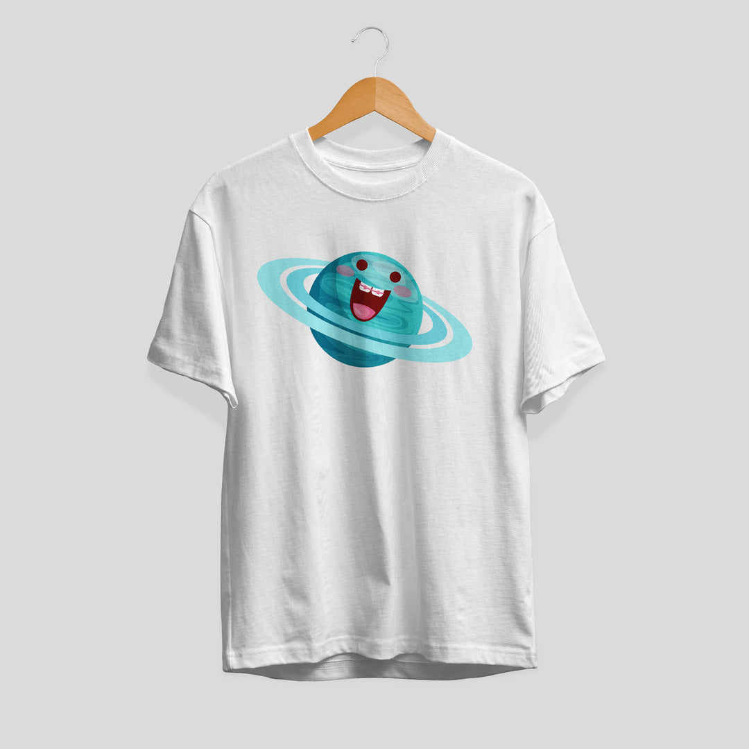 Uranus Cartoon Half-Sleeve T-Shirt — White