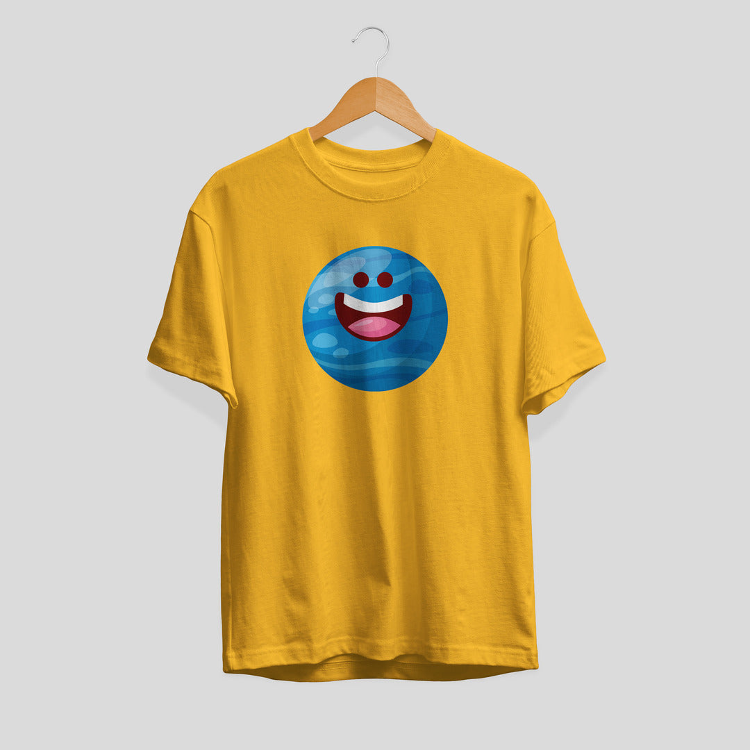 Neptune Cartoon Half-Sleeve T-Shirt — Yellow