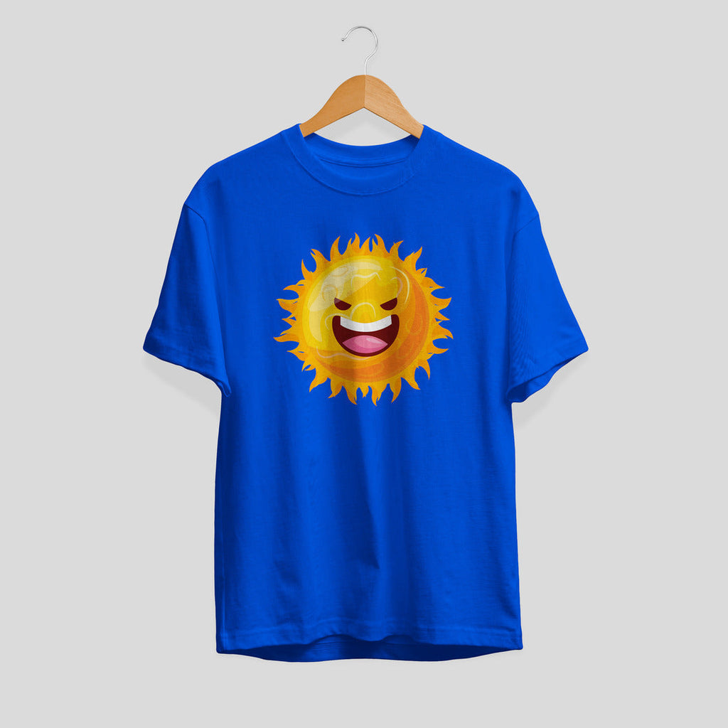 Sun Cartoon Half-Sleeve T-Shirt — Blue