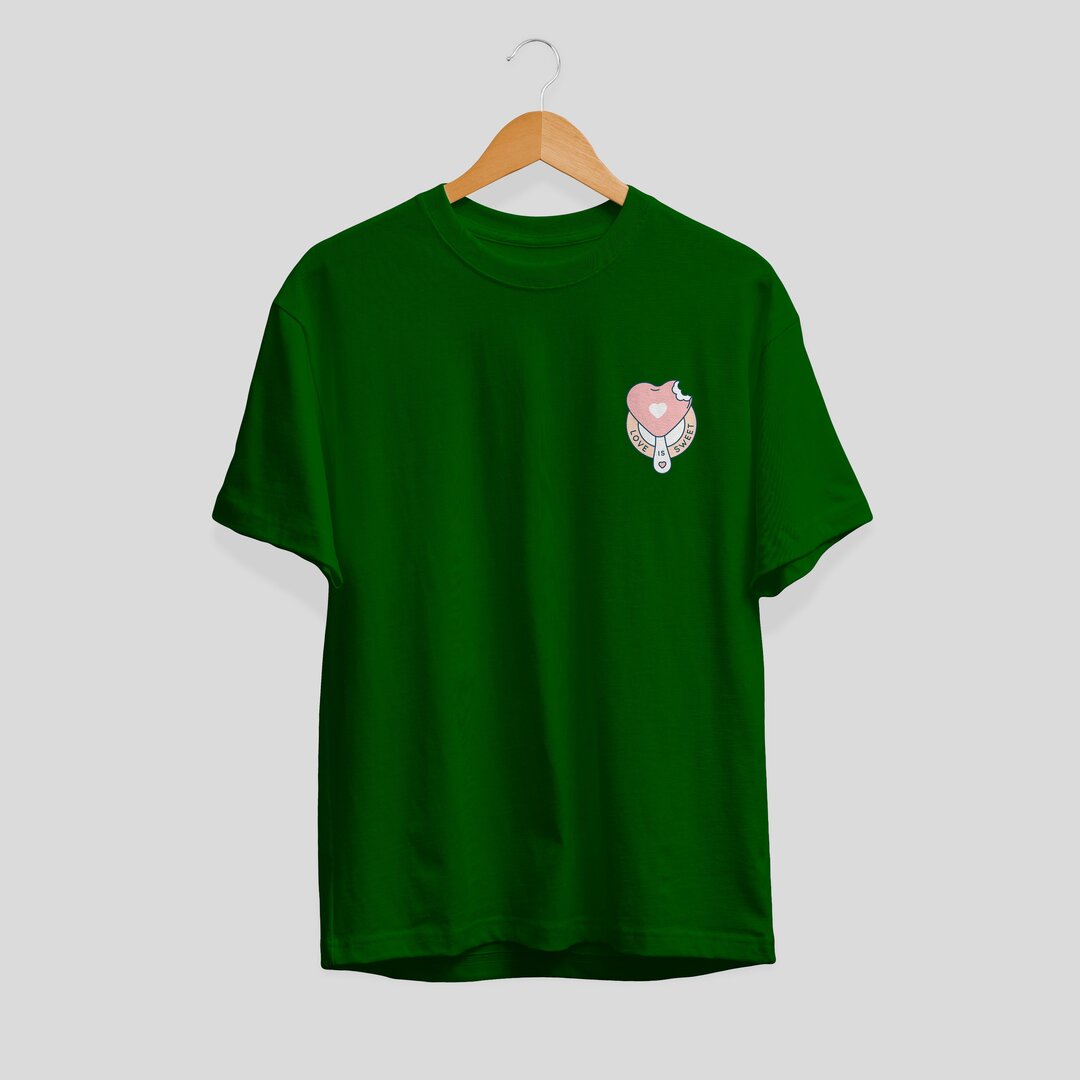 Love Is Sweet Half Sleeve Unisex T-Shirt — Dark Green