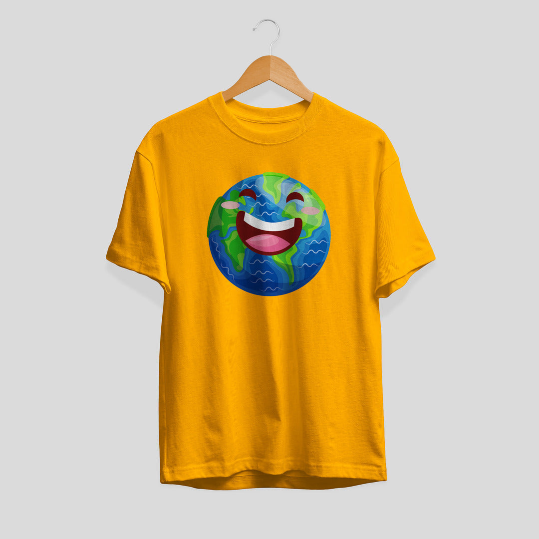 Earth Cartoon Half-Sleeve T-Shirt — Gold