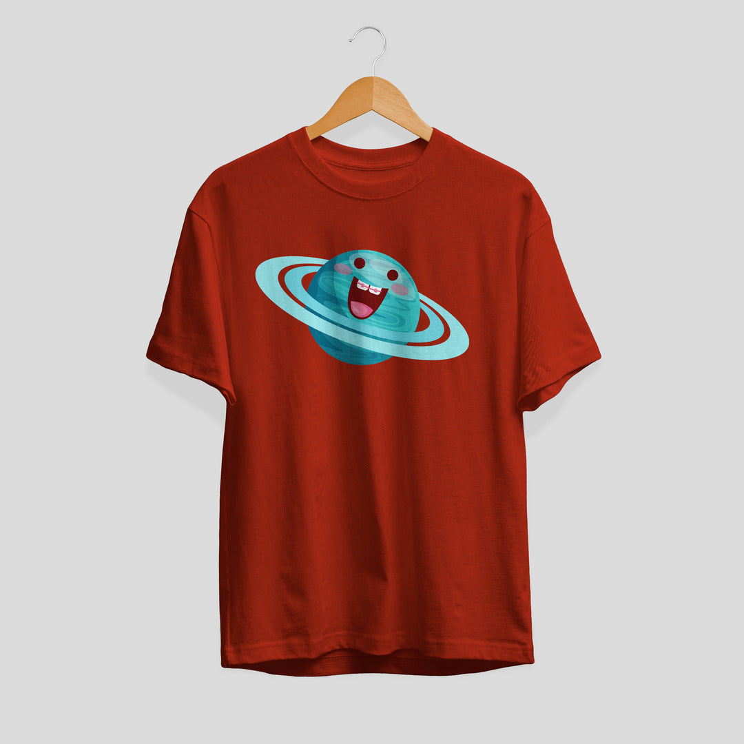 Uranus Cartoon Half-Sleeve T-Shirt — Brick Red