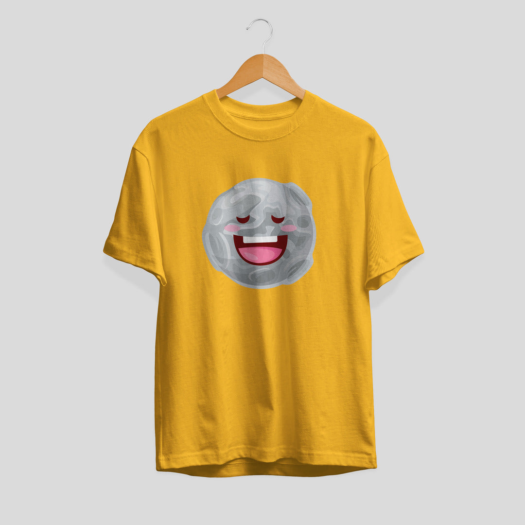 Moon Cartoon Half-Sleeve T-Shirt — Yellow