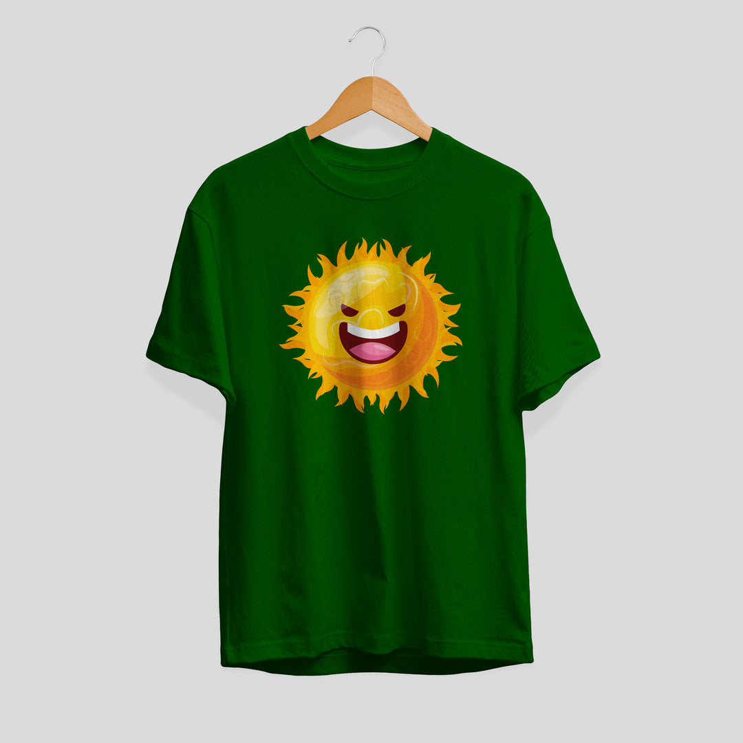 Sun Cartoon Half-Sleeve T-Shirt — Green