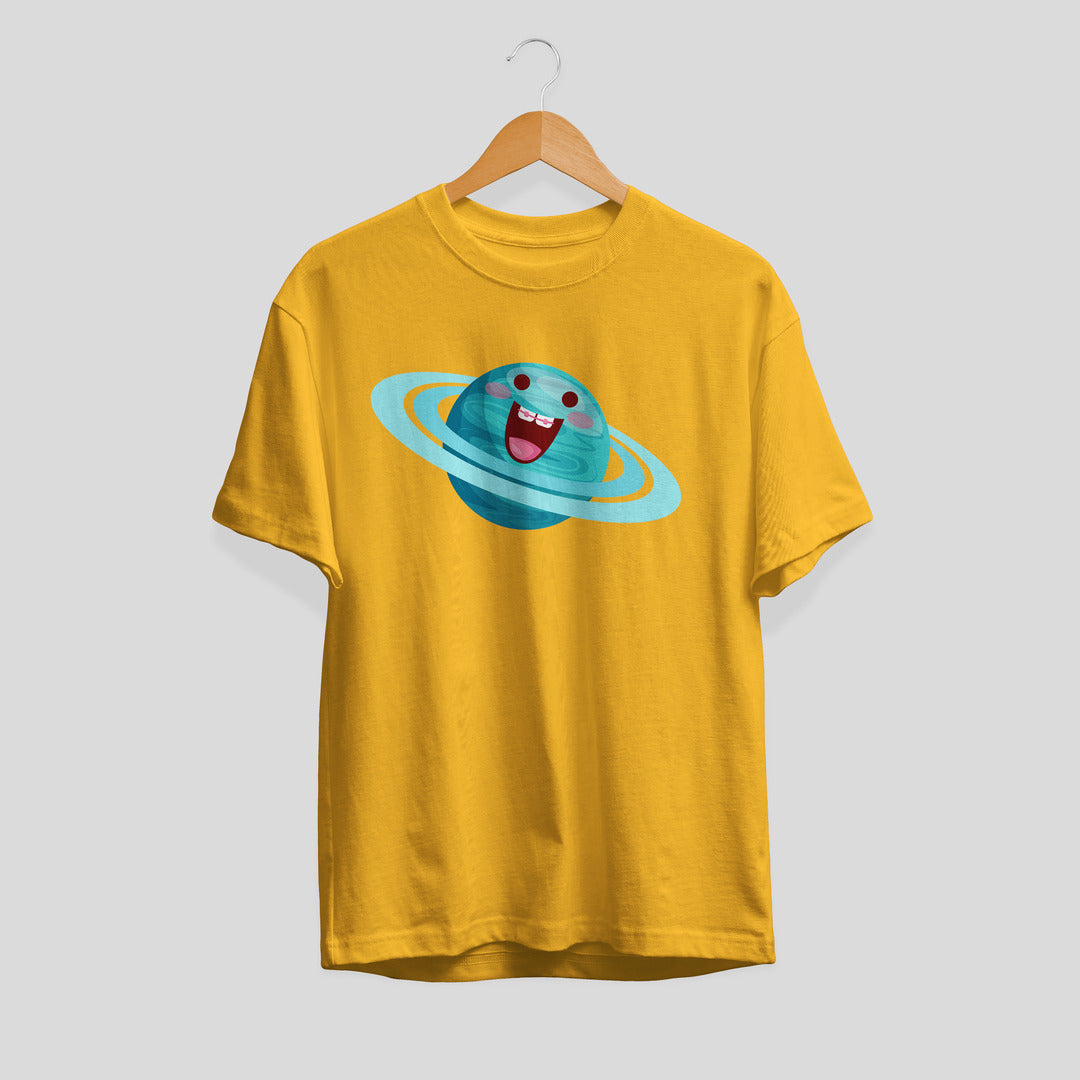 Uranus Cartoon Half-Sleeve T-Shirt — Yellow