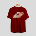 Saturn Cartoon Half-Sleeve T-Shirt — Maroon