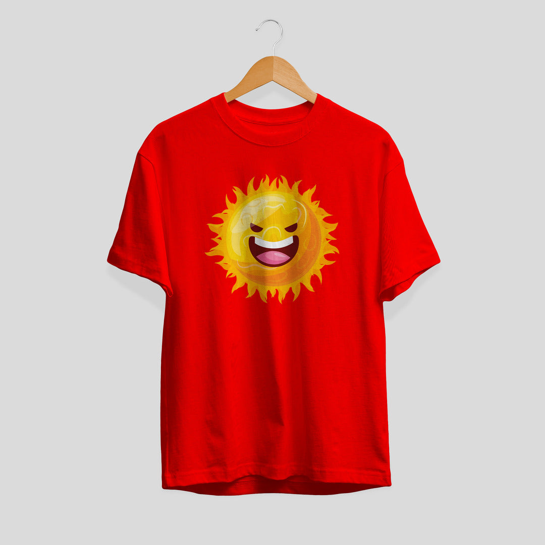 Sun Cartoon Half-Sleeve T-Shirt — Red
