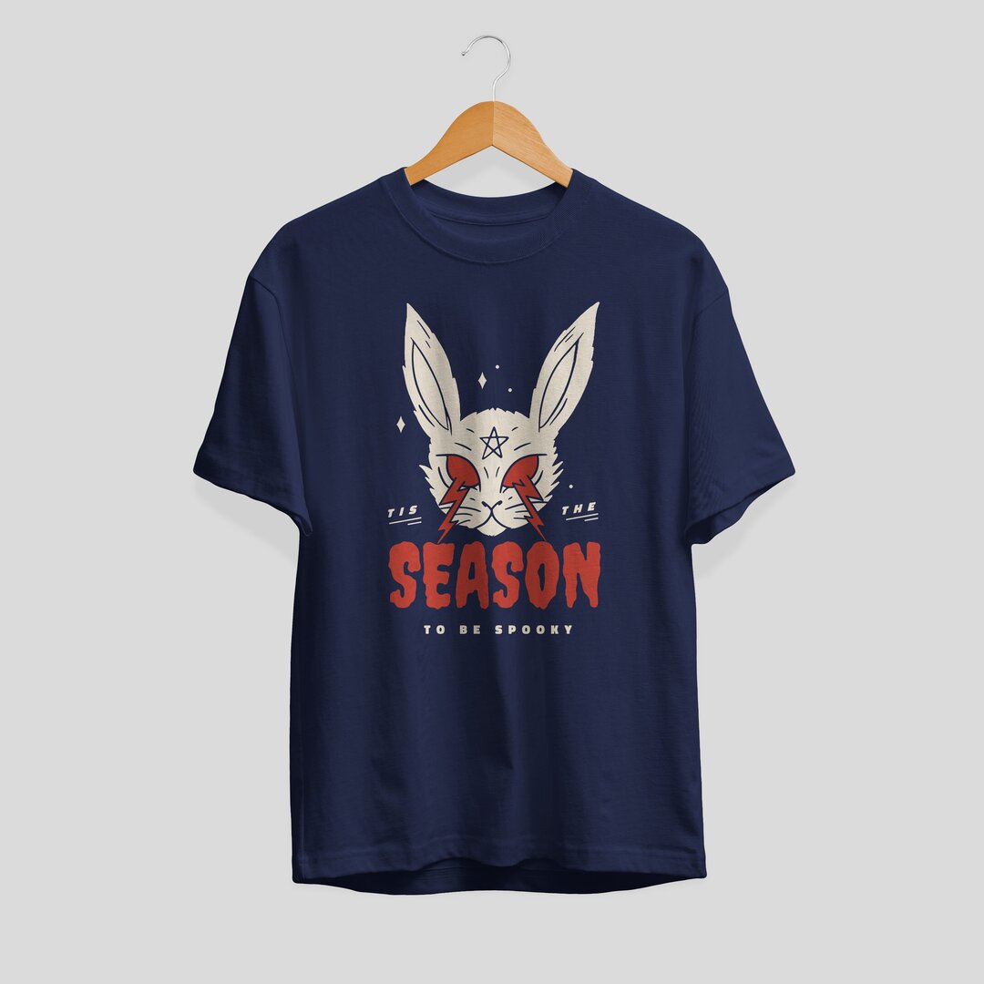 Scary Halloween Rabbit Unisex Half Sleeve T-Shirt — Navy