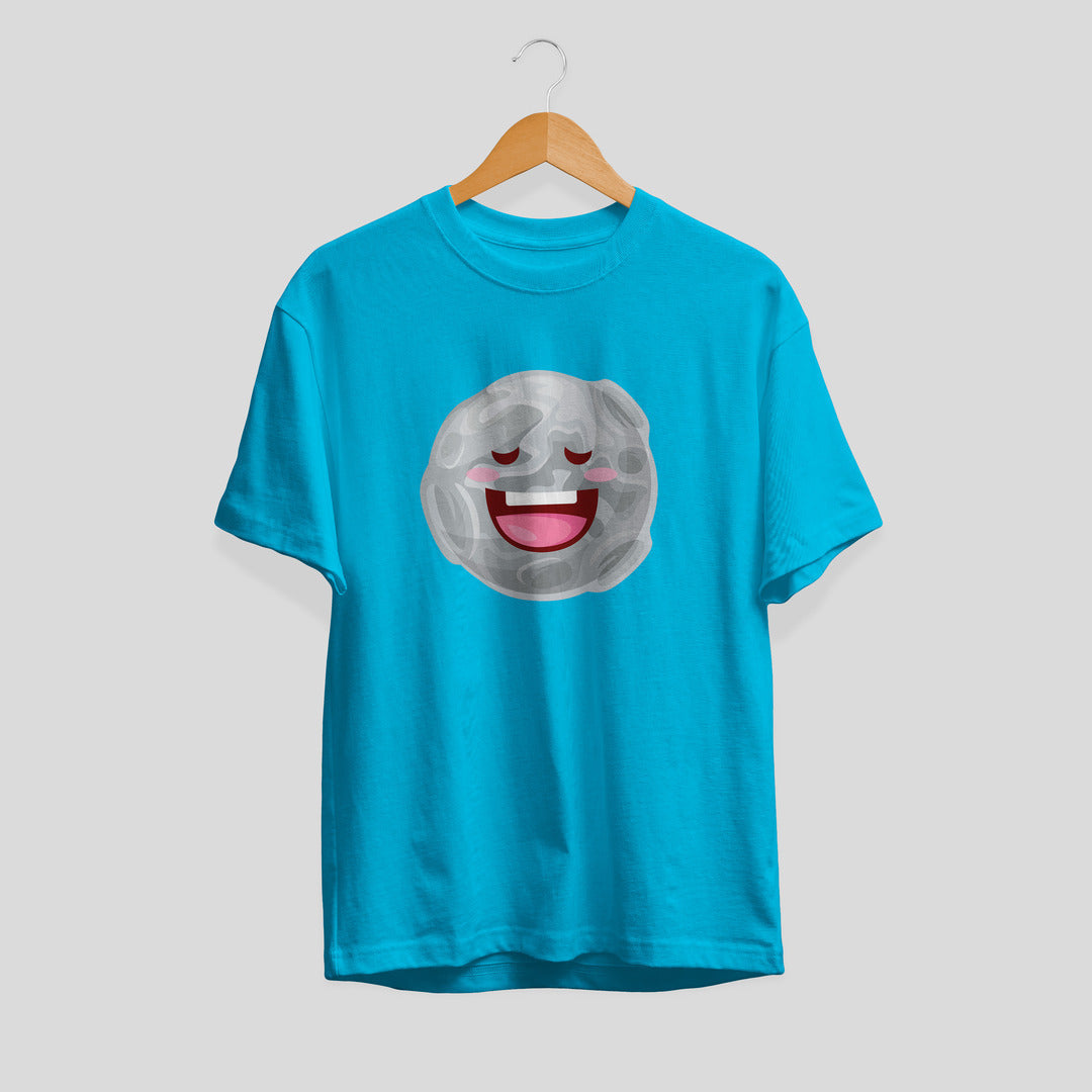 Moon Cartoon Half-Sleeve T-Shirt — Sky Blue