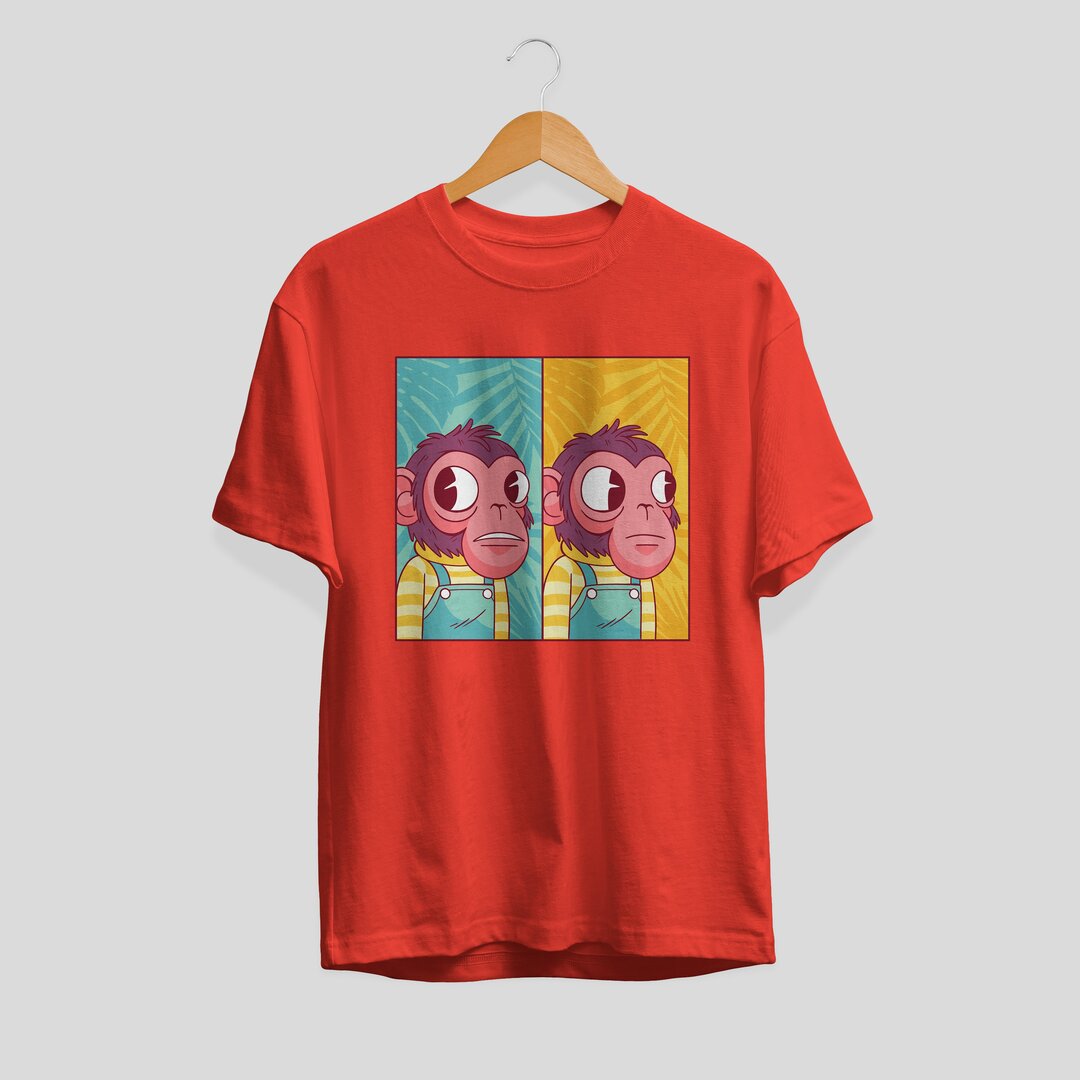 Awkward Monkey Half Sleeve T-Shirt — Brick Red