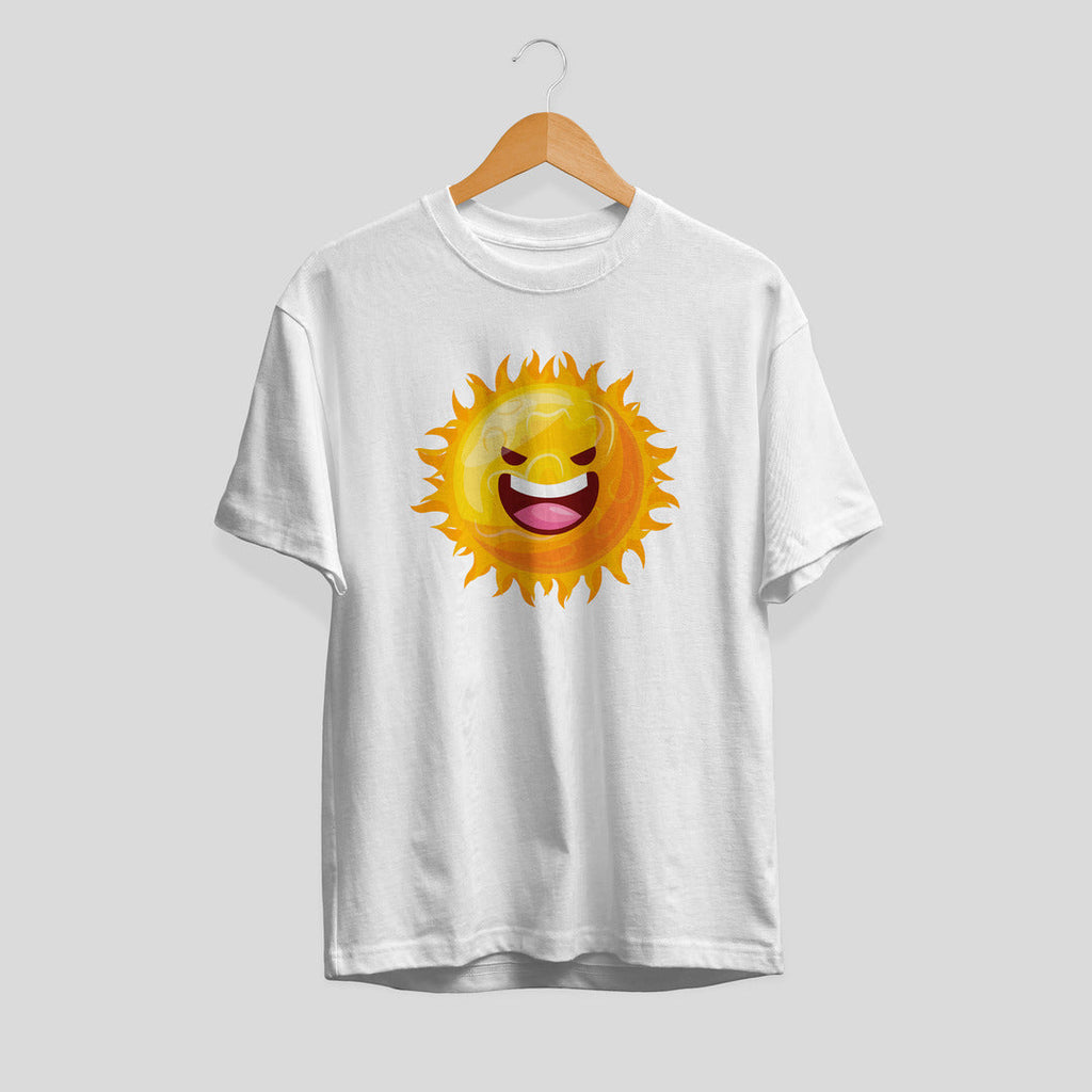 Sun Cartoon Half-Sleeve T-Shirt — White