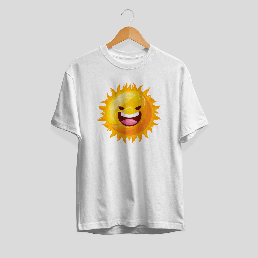 Sun Cartoon Half-Sleeve T-Shirt — White