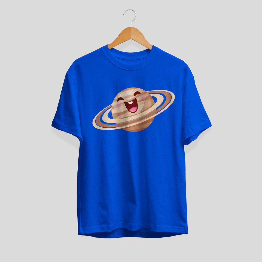 Saturn Cartoon Half-Sleeve T-Shirt — Blue