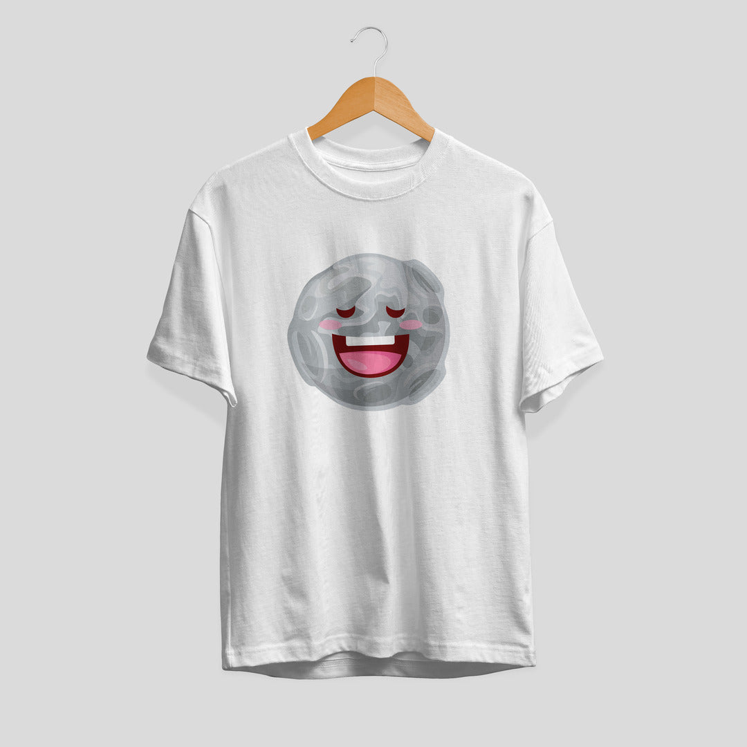 Moon Cartoon Half-Sleeve T-Shirt — White