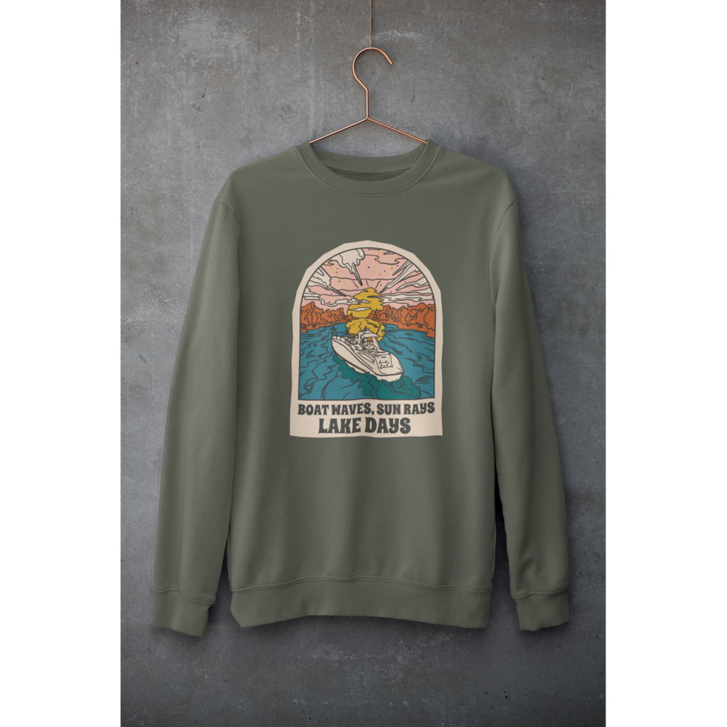 Boat, Lake & Sunset Unisex Sweatshirt — Olive