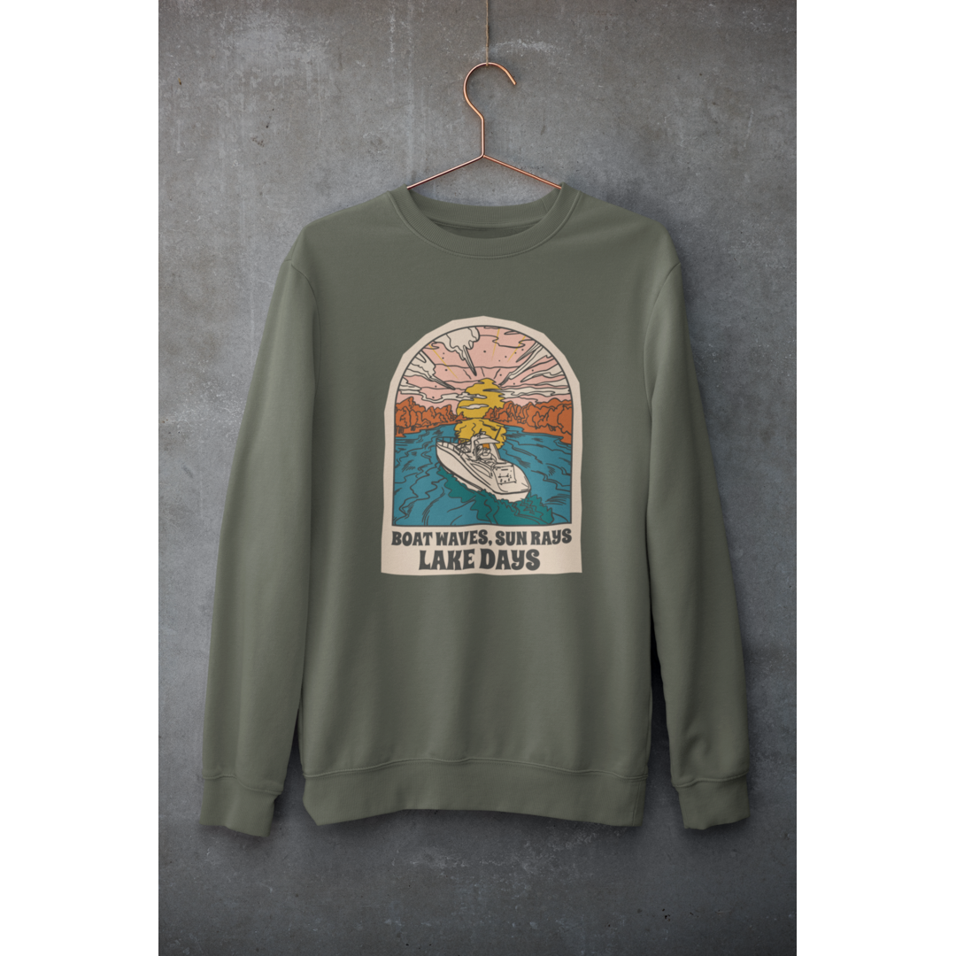Boat, Lake & Sunset Unisex Sweatshirt — Olive