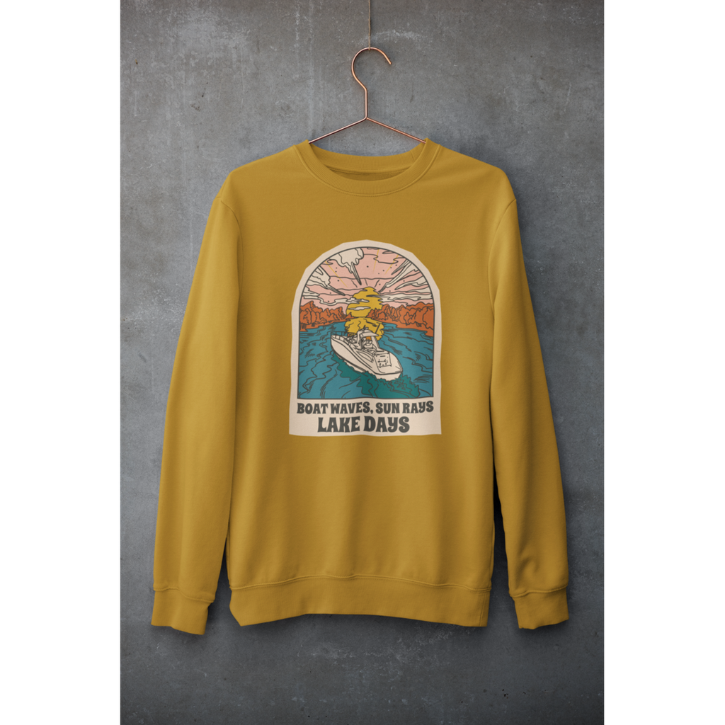 Boat, Lake & Sunset Unisex Sweatshirt — Mustard