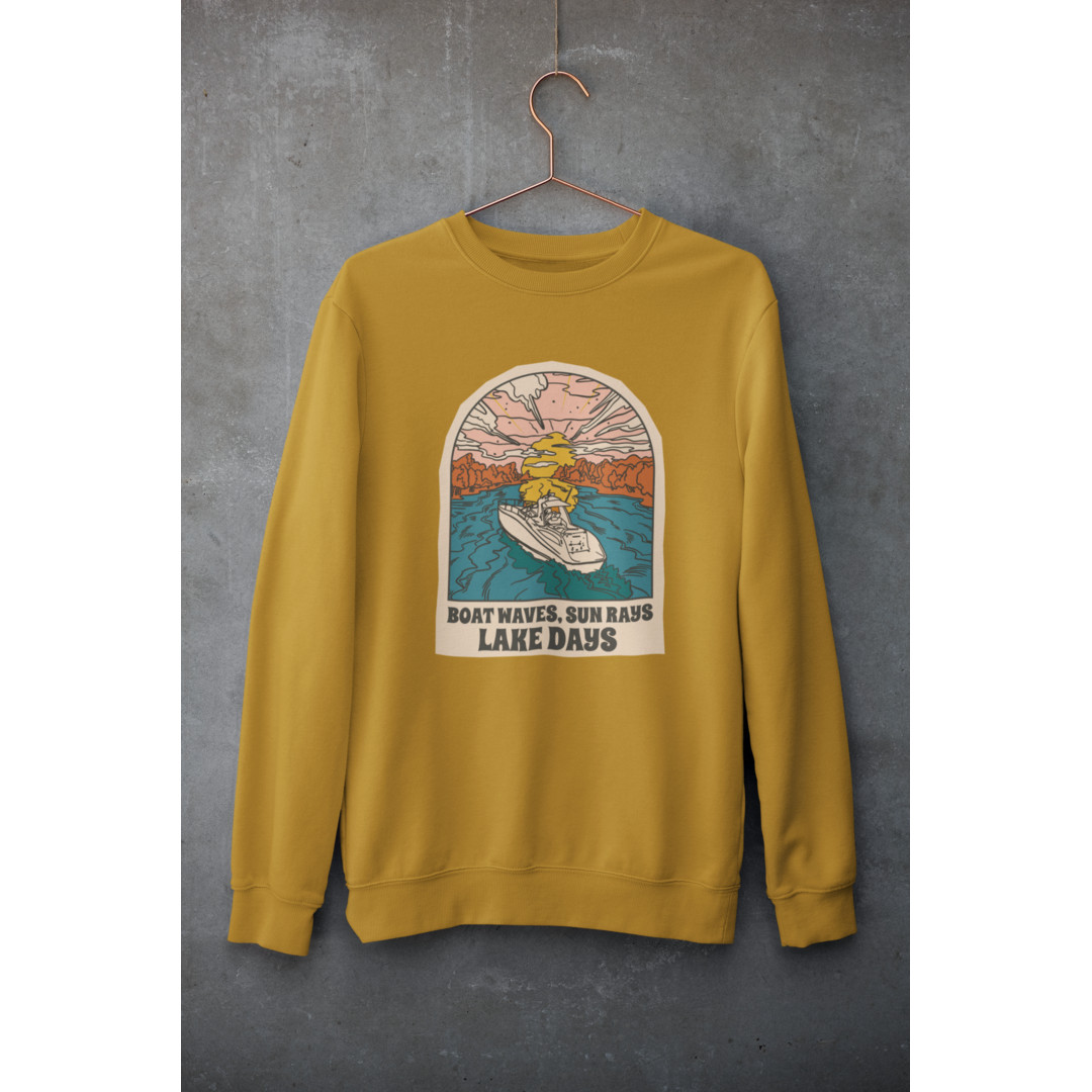 Boat, Lake & Sunset Unisex Sweatshirt — Mustard