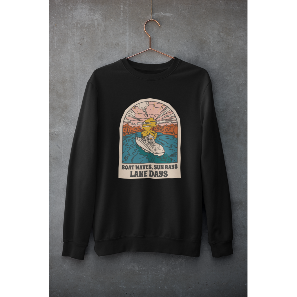 Boat, Lake & Sunset Unisex Sweatshirt — Black