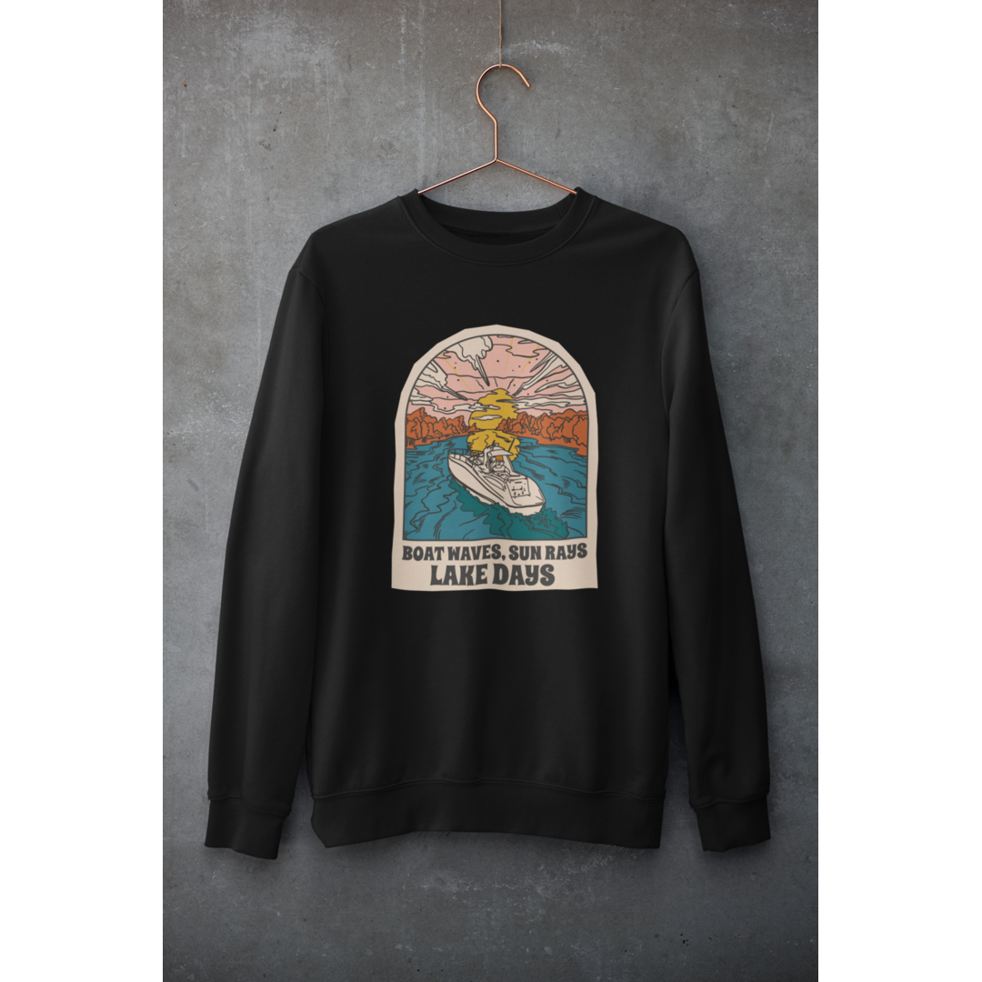 Boat, Lake & Sunset Unisex Sweatshirt — Black
