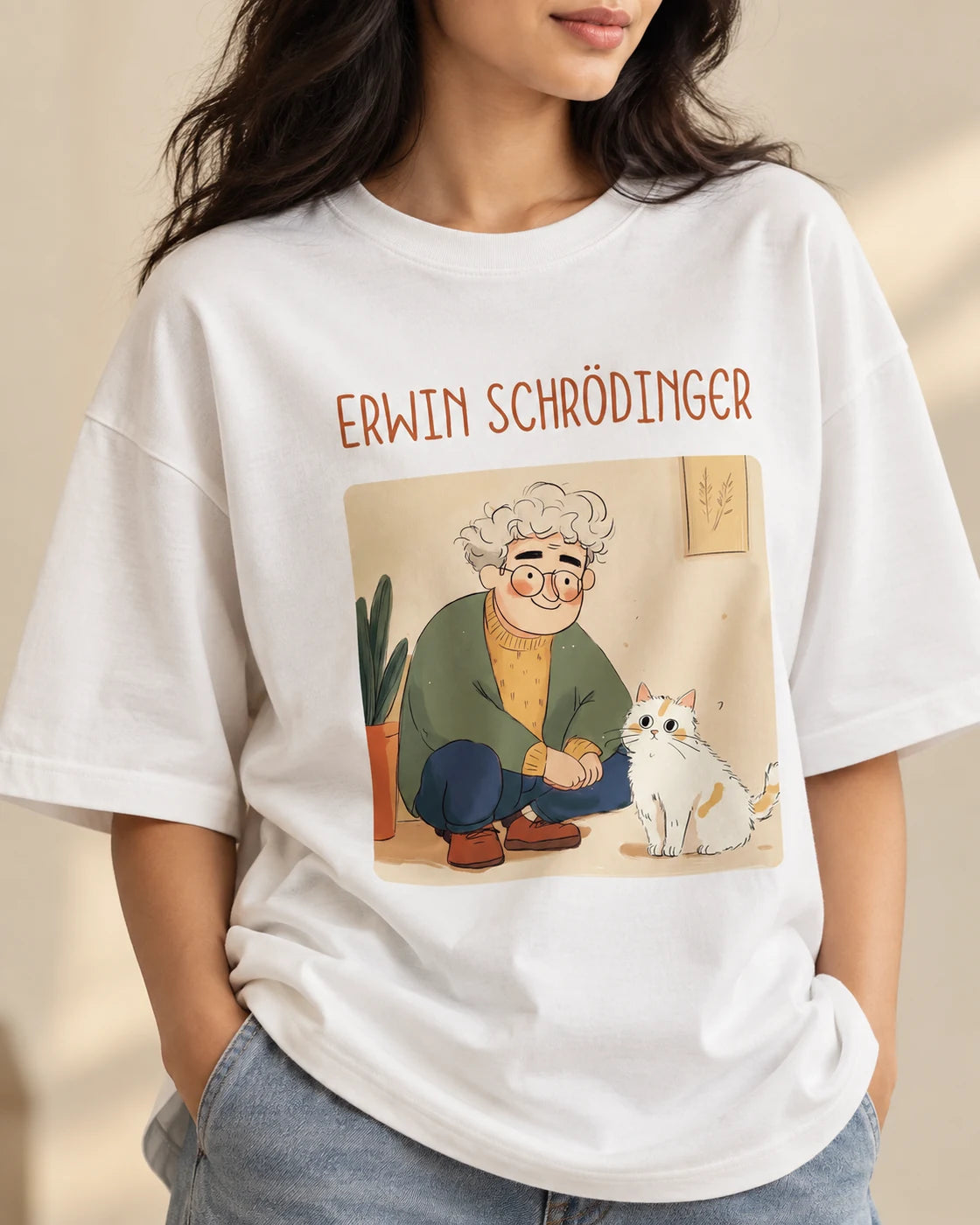 Erwin Schrödinger Oversized French Terry T-Shirt #GeniusDoodles