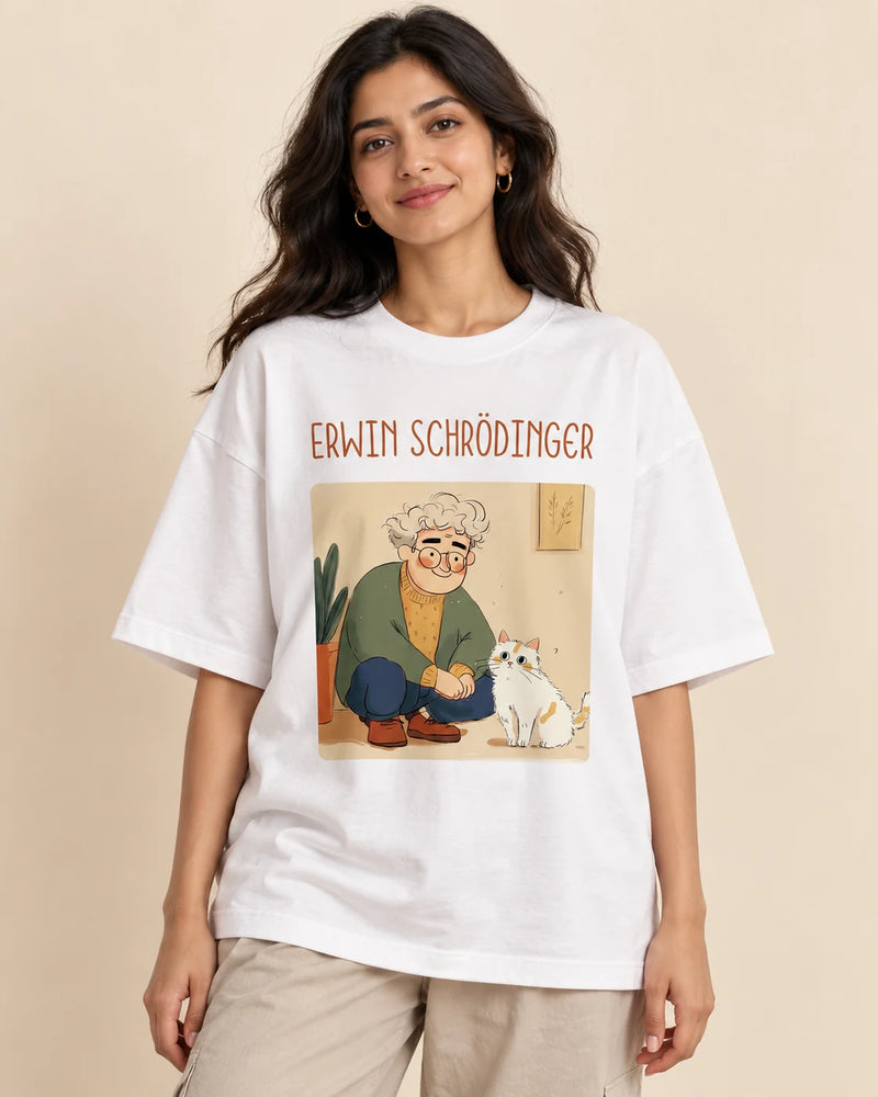 Erwin Schrödinger Oversized French Terry T-Shirt #GeniusDoodles
