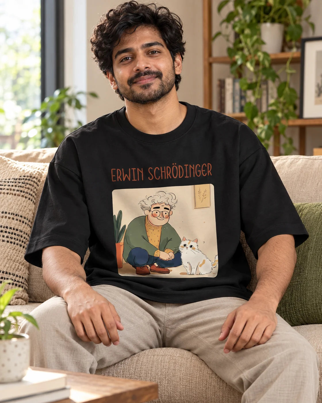 Erwin Schrödinger Oversized French Terry T-Shirt #GeniusDoodles