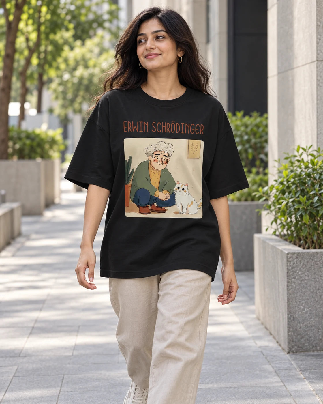 Erwin Schrödinger Oversized French Terry T-Shirt #GeniusDoodles